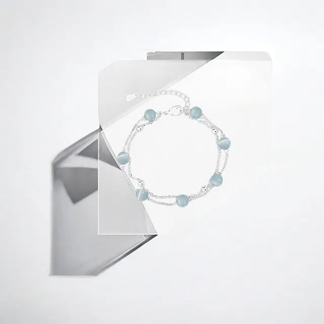 清脆小溪 淡蓝双层手饰轻奢高级感精致森系甜美温柔优雅气质时尚小众设计小巧百搭 合金 手链 女款