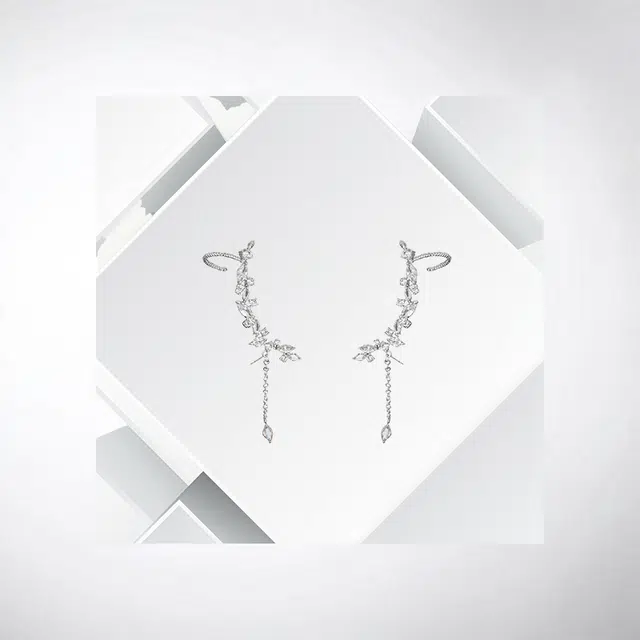 清脆小溪 树叶枝头流苏耳饰温柔甜美轻奢气质高级感小众简约设计清纯少女个性百搭 合金 耳夹 女款