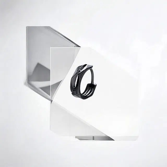 清脆小溪 双层几何线条耳骨夹潮酷简约小众时尚嘻哈街头高级感设计无耳洞 合金 耳夹 男款