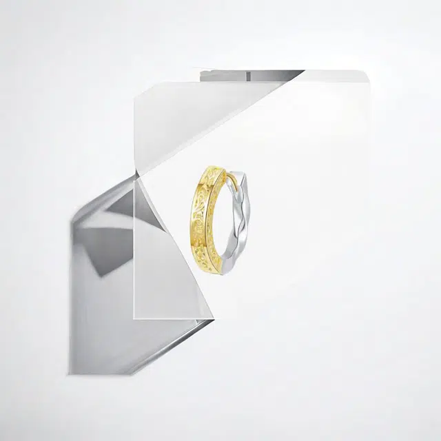 清脆小溪 复古唐草纹理耳圈金银撞色嘻哈朋克潮流个性痞帅小众设计简约高级气质百搭 合金 耳环 男款