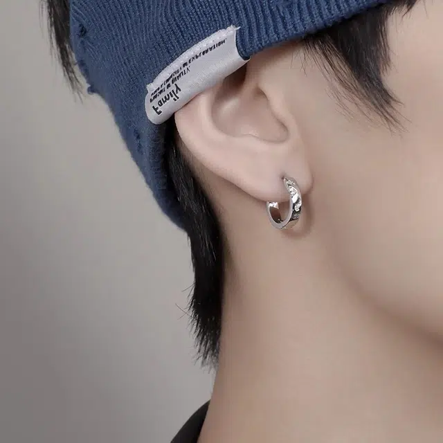 清脆小溪 破碎星空不规则表面设计轻奢高级感痞帅素圈小众精致简约通勤百搭 合金 耳环 男款