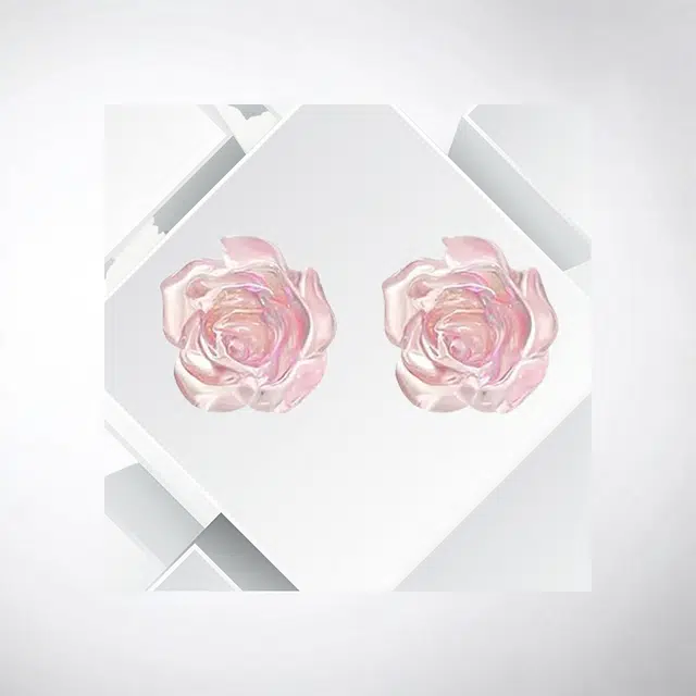 清脆小溪 甜美粉色山茶花系列 法式轻奢温柔风 小巧优雅气质 精致百搭 合金 耳钉 女款