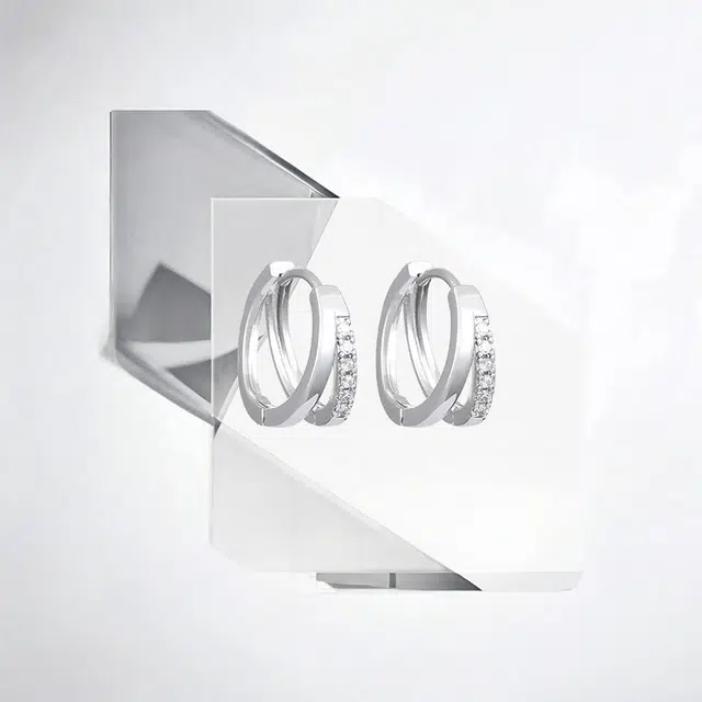 清脆小溪 超闪双圈耳饰圆形多层简约高级感几何小众时尚轻奢风痞帅百搭 合金 耳环 男女同款情侣款