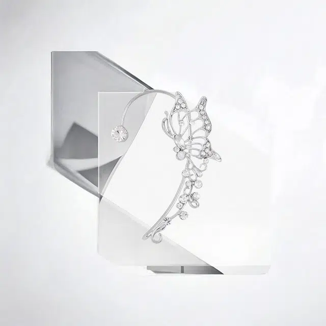 清脆小溪 镂空蝴蝶 小众设计感百搭超仙镶钻 无耳洞精灵耳 时尚轻奢 日常通勤#好运 合金 耳夹 女款