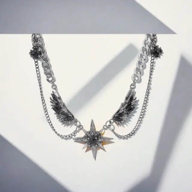 清脆小溪 潮流 星星羽翼创意设计暗黑系小众高级感 合金 项链 女款