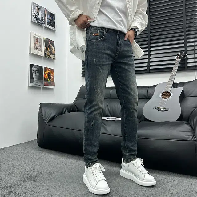 特斯型 秋冬潮流高级感时尚设计韩版修身弹力小脚裤长裤 男款