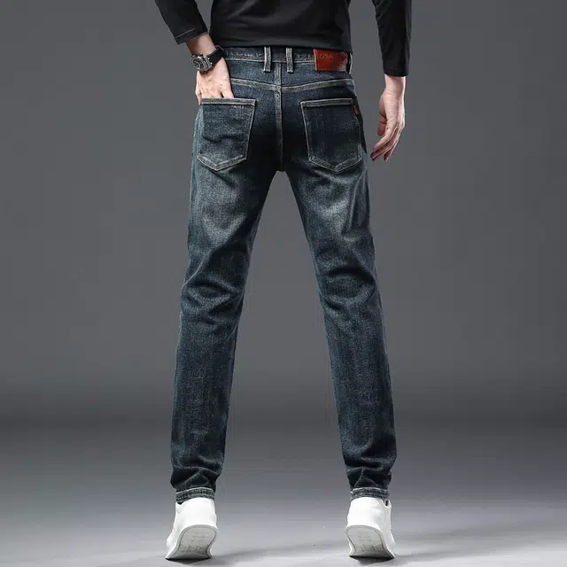 特斯型 商务休闲男秋冬季复古蓝小直筒修身百搭潮流高端长裤牛仔裤 男款
