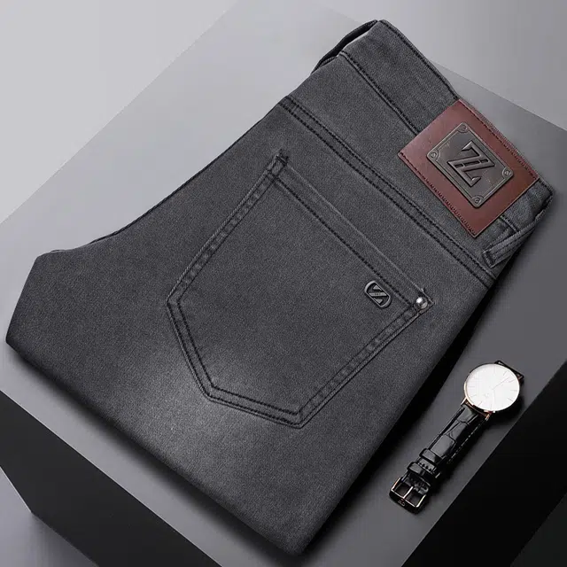 特斯型 时尚潮流男秋季直筒修身弹力轻奢商务灰长裤子牛仔裤 男款