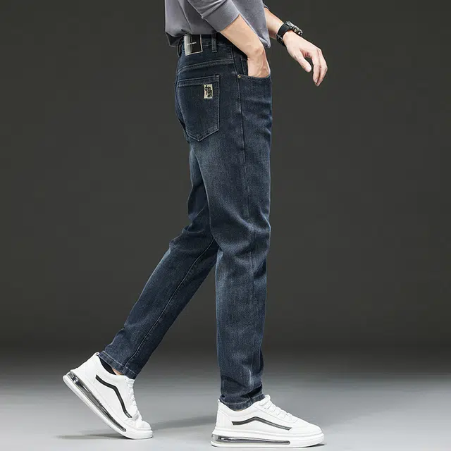 特斯型 香港秋季高端男士修身直筒弹力潮牌休闲长裤子男秋冬牛仔裤 男款