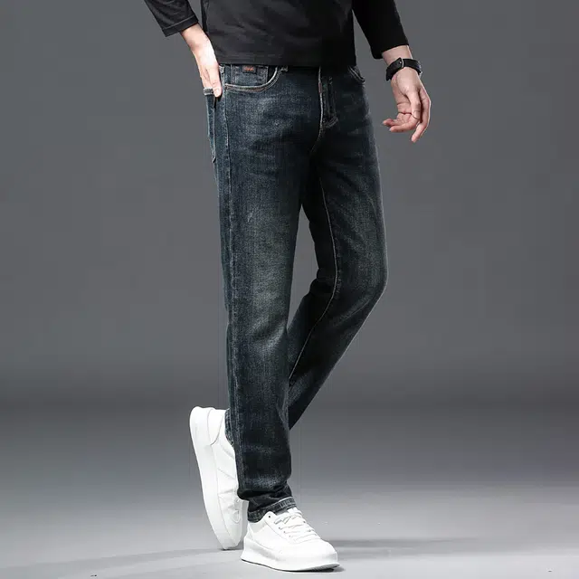 特斯型 商务休闲男秋冬季复古蓝小直筒修身百搭潮流高端长裤牛仔裤 男款