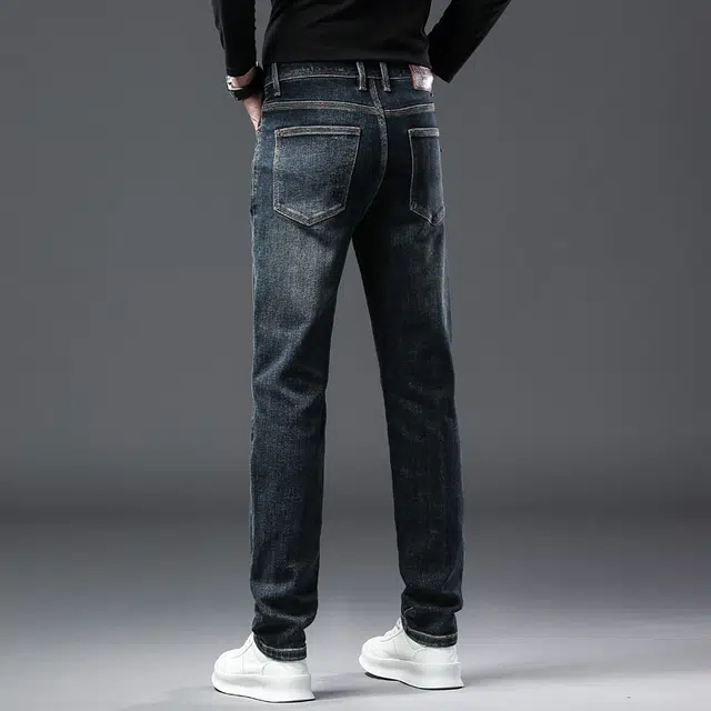 特斯型 商务休闲男秋冬季复古蓝小直筒修身百搭潮流高端长裤牛仔裤 男款