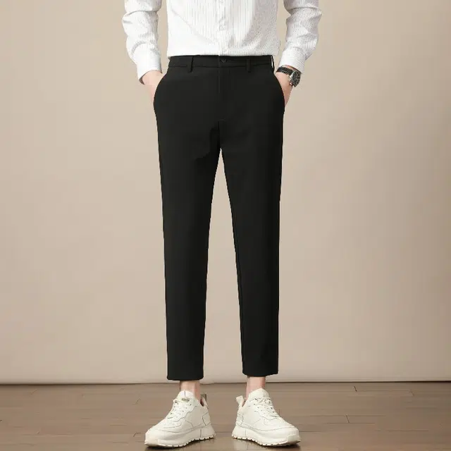 特斯型 男士九分小西裤秋冬季修身弹力直筒坠感高级休闲西装男裤子 男款