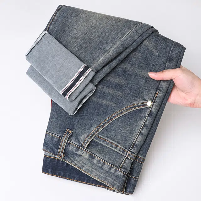 特斯型 高档男士复古潮牌韩版修身弹力小脚裤休闲百搭长裤九分裤牛仔裤 男款