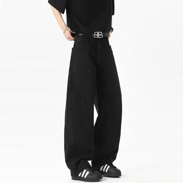 特斯型 美式弯刀牛仔裤男士秋季宽松大码阔腿镰刀裤长裤 男款