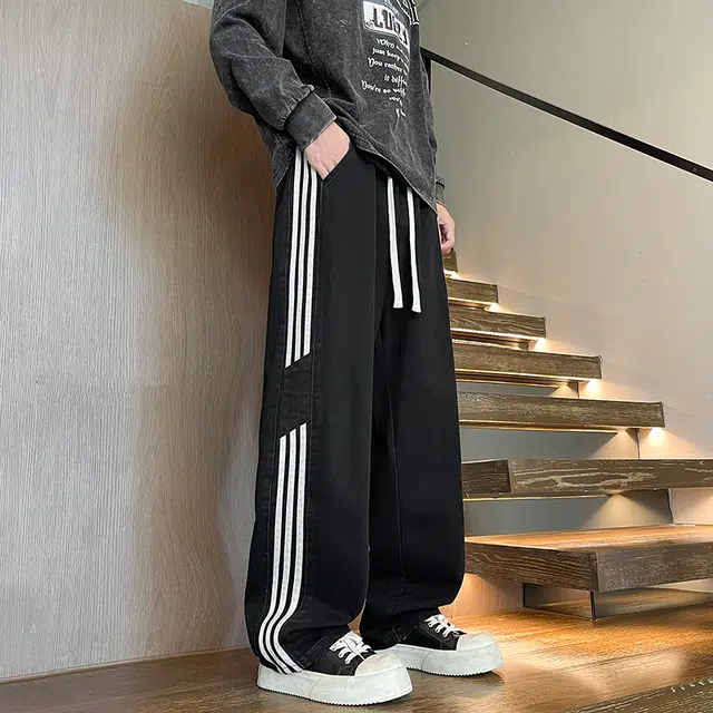 特斯型 高个子加长牛仔裤男士春秋直筒宽松阔腿裤美式裤子秋冬加绒长裤 男款