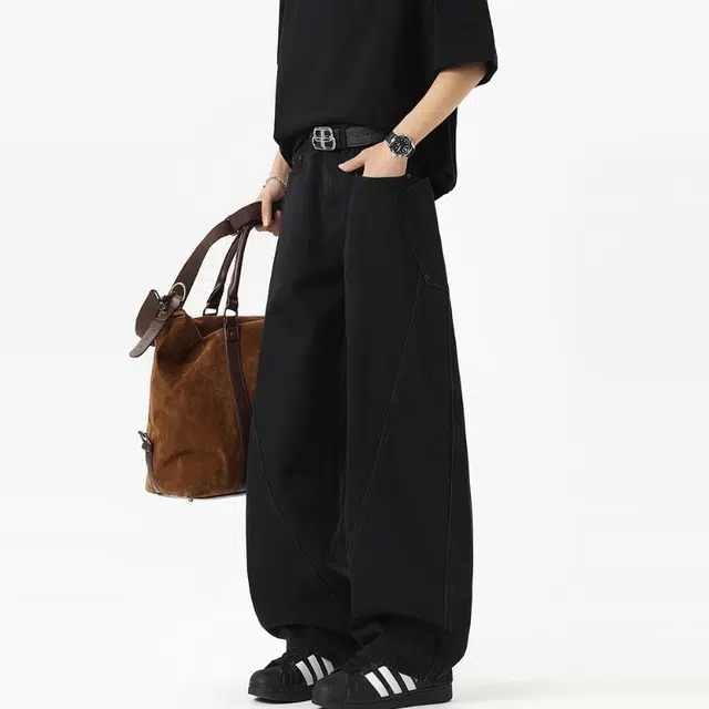 特斯型 美式弯刀牛仔裤男士秋季宽松大码阔腿镰刀裤长裤 男款