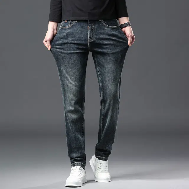 特斯型 商务休闲男秋冬季复古蓝小直筒修身百搭潮流高端长裤牛仔裤 男款