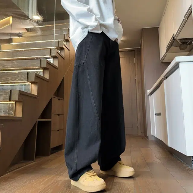 特斯型 阔腿牛仔裤男秋冬青少年潮牌痞帅美式裤子男宽松只有水洗弯刀长裤 男款