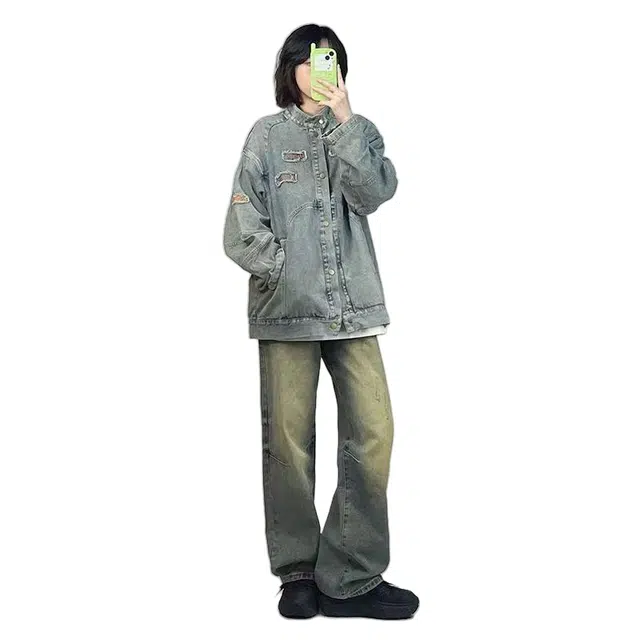 望莱仕 宽松适中长袖牛仔外套 女款