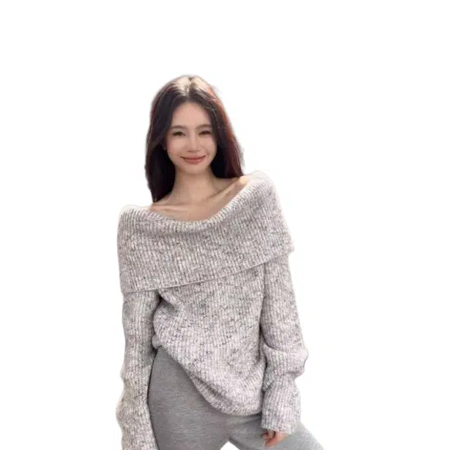 望莱仕 复古辣妹一字肩翻领女秋冬设计感软糯长袖上衣针织衫 女款