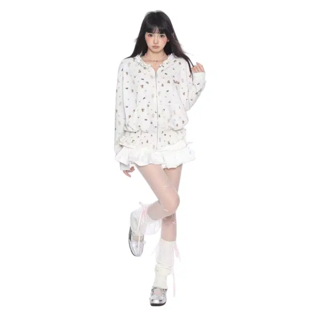 望莱仕 美式复古卡通满印褶皱连帽女秋季显瘦短款外套卫衣 女款