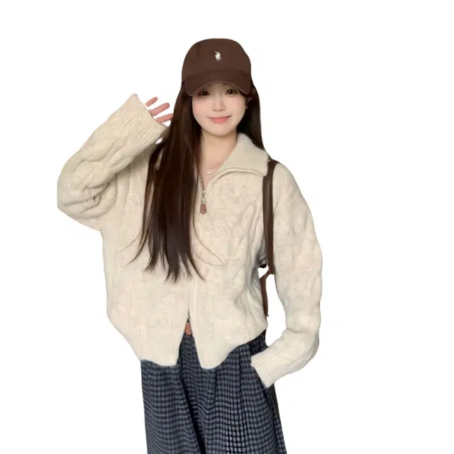 望莱仕 蕾朵高领麻花拉链开衫秋冬季加厚慵懒风外套针织衫 女款