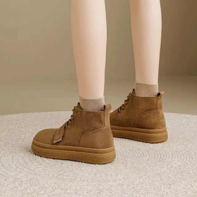 华耐 秋冬季美拉德靴子百搭复古平底短靴 厚底马丁靴 女