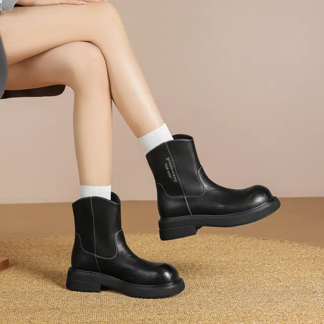 华耐 切尔西靴女通勤英伦风粗跟短筒靴百搭增高马丁靴 短靴 女