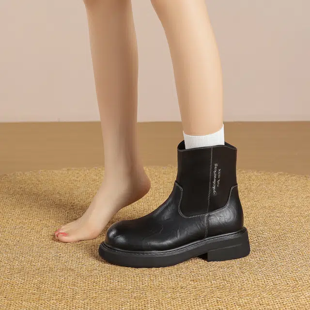 华耐 切尔西靴女通勤英伦风粗跟短筒靴百搭增高马丁靴 短靴 女