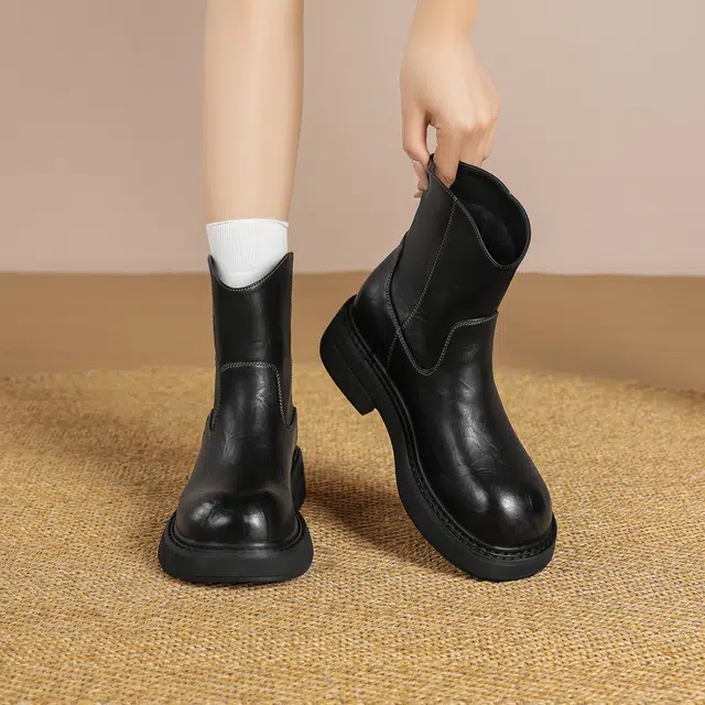 华耐 切尔西靴女通勤英伦风粗跟短筒靴百搭增高马丁靴 短靴 女