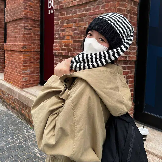 ZANC Cute Striped Bunny Ear Beanie