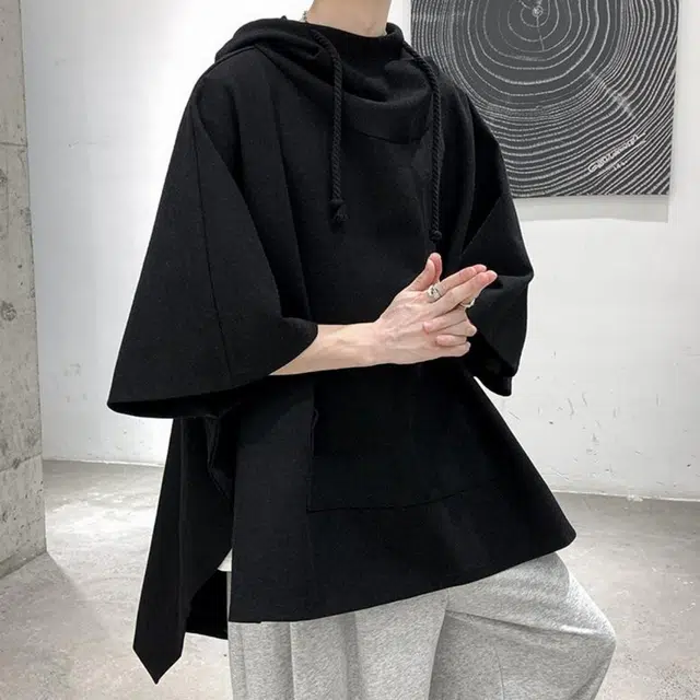 金贝勒 美式高街暗黑系痞帅中长款学院风连帽斗篷大码百搭休闲宽松重磅垂感外套卫衣 男女同款
