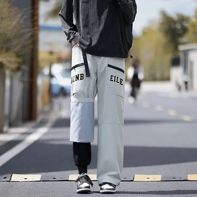 金贝勒 美式山系户外机能风工装多功能拉链大口袋防风防水纯色宽松直筒登山裤透气个性设计冲锋裤 男女同款