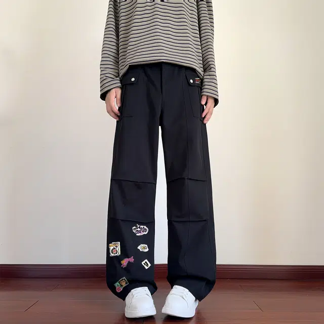 金贝勒 山系户外机能防风防水个性褶皱设计纯色多功能大口袋宽松直筒登山裤透气工装裤 男款