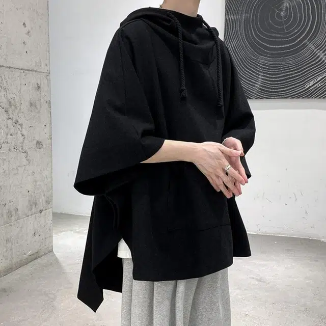 金贝勒 美式高街暗黑系痞帅中长款学院风连帽斗篷大码百搭休闲宽松重磅垂感外套卫衣 男女同款