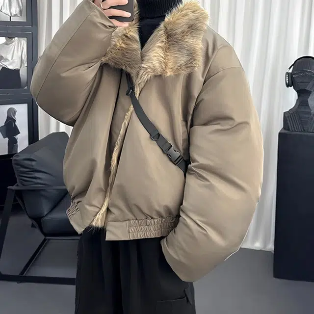 AULDEY High Street Faux Fur Collar Cotton Jacket