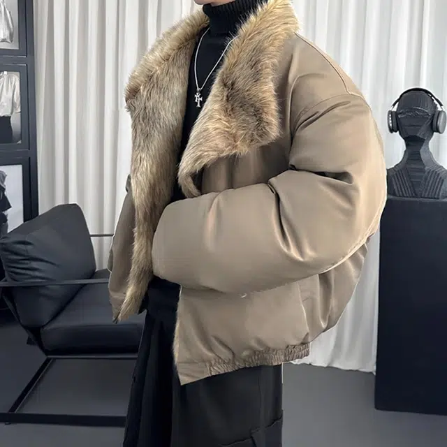 AULDEY High Street Faux Fur Collar Cotton Jacket