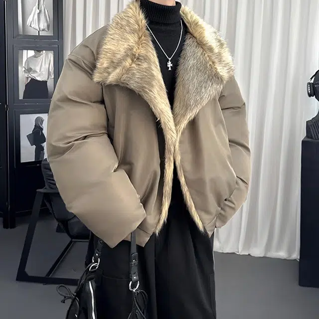 AULDEY High Street Faux Fur Collar Cotton Jacket