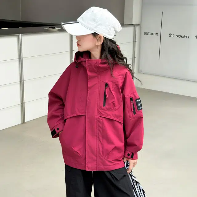 帕兰朵 派克服 女童秋冬款夹棉加厚冲锋衣外套女大童时尚潮流舒适洋气百搭工装连帽上衣潮酷秋装 青少年