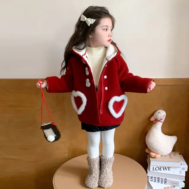 帕兰朵 女童时尚甜美百搭加绒加厚保暖小鸭子呢子外套冬季洋气女孩中长款宝宝冬装棉衣纯色常规款呢大衣 中小童