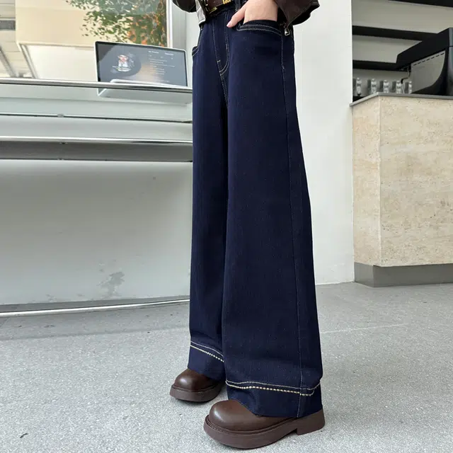 帕兰朵牛仔裤 女童高街个性潮流韩版直筒脚口绣花延边长裤女春秋款高腰显瘦显高阔腿拖地裤潮 青少年