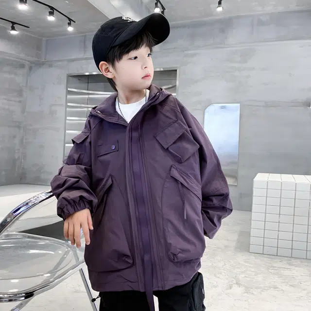 帕兰朵户外服 男童春装外套春秋款工装夹克帅气中大童冲锋衣春季潮 青少年