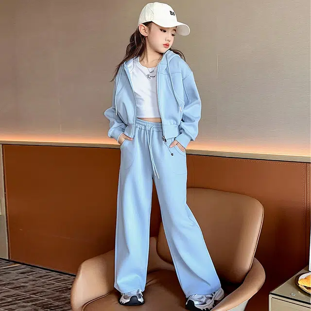 帕兰朵休闲运动套装 潮流时尚洋气百搭女童卫衣卫裤针织两件套 青少年