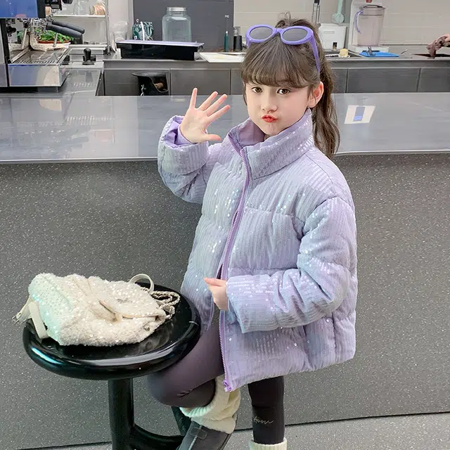 帕兰朵棉衣 女童时髦百搭潮酷保暖棉服冬季洋气中大童女孩棉袄冬装加厚亮片外套潮 青少年