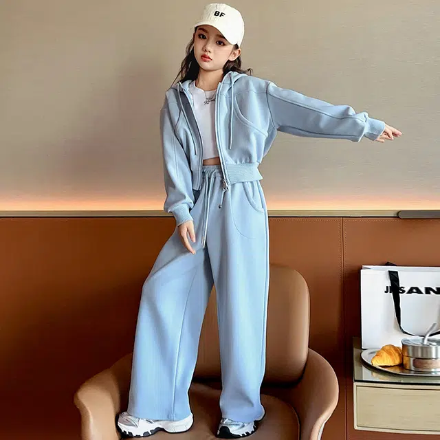 帕兰朵休闲运动套装 潮流时尚洋气百搭女童卫衣卫裤针织两件套 青少年