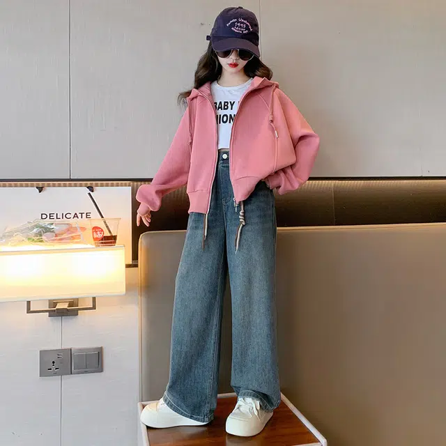 帕兰朵休闲运动套装 女童外套秋装连帽拉链衫外穿 青少年