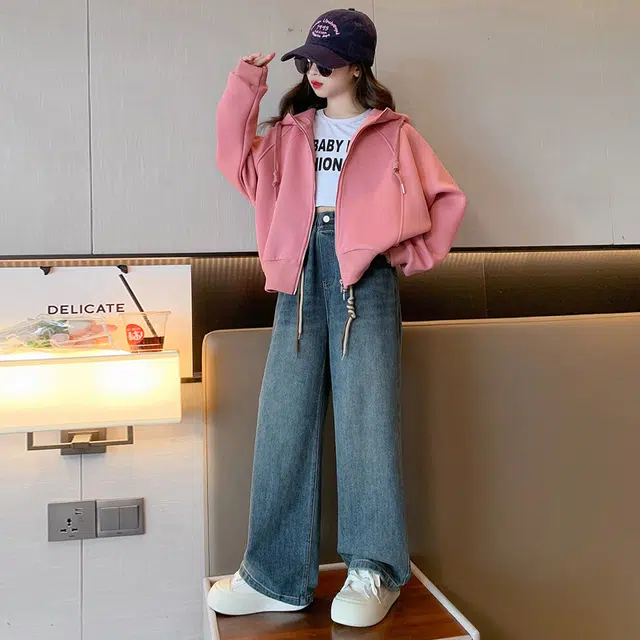 帕兰朵休闲运动套装 女童外套秋装连帽拉链衫外穿 青少年