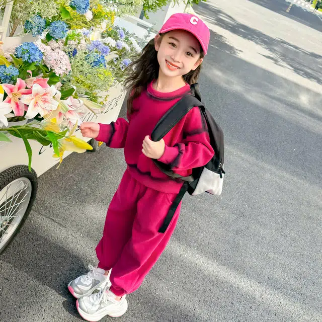 帕兰朵休闲运动套装 潮流时尚百搭喷墨卫衣两件套 中小童