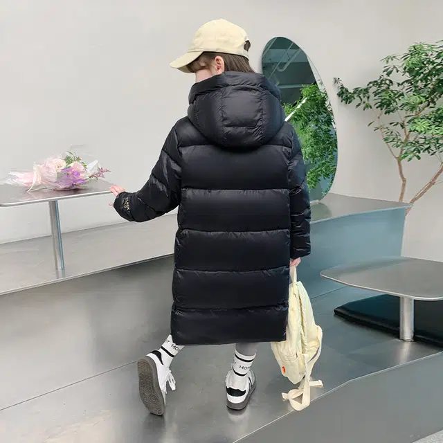 帕兰朵棉衣 女大童时髦舒适保暖黑金长款棉服韩版冬装洋气小女孩加厚百搭连帽 青少年