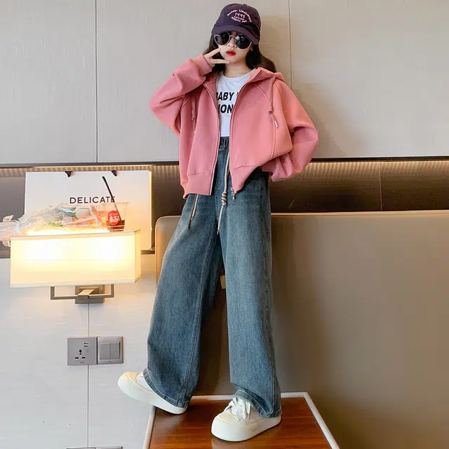 帕兰朵休闲运动套装 女童外套秋装连帽拉链衫外穿 青少年